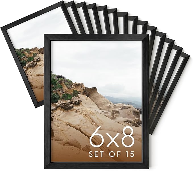 HAUS AND HUES 6x8 Black Metal Picture Frames - Premium Aluminum, Vertical Hanging, Easel Back for Tabletop, Home, Office (Set of 15)