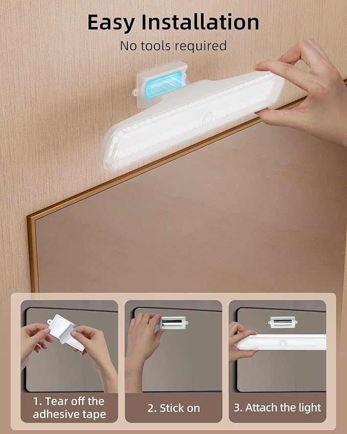 EZVALO Wireless Vanity Lights for Mirror, Rechargeable Makeup Light with 3 Color Modes, Touch Control, Adjustable Angle, Cordless Dimmable Mirror Light for Bathroom, Shave, Women Gift (1 Pcs)