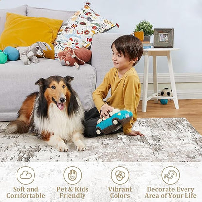 ROYHOME 5x7 Area Rugs Modern Abstract Faux Wool Rug Ultra-Soft Low Pile Accent Rug Stain Resistant Washable Rugs Carpet for Bedroom with Non Slip Backing, Taupe/Beige