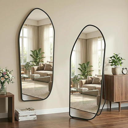 Suidia Full Length Mirror, Oversized Floor Mirror with Solid Wood Frame, Large Standing Mirror for Bedroom Living Room, Wood Art Style, Black, 74" L x 32" W