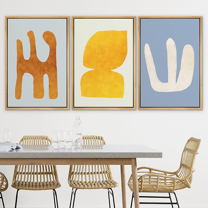 SIGNLEADER Framed Canvas Print Wall Art Set Multicolor Pastel Geometric Mid-Century Figure Abstract Shapes Illustrations Modern Art Boho Decorative for Living Room, Bedroom, Office - 16"x24"x3 NATURAL