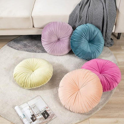 HLOVME Round Pillow Cushion for Couch Velvet Decorative Small Throw Pillow Solid Color for Living Room Bed Floor 15.7”, Lake Blue
