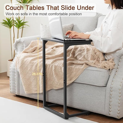 AMHANCIBLE C Shaped End Tables Set of 2, Couch Side Tables that Slide Under Sofa, TV Trays for Living Room, Bedroom, Small Space, Black, HET02BBK