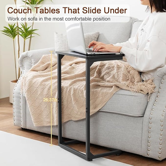 AMHANCIBLE C Shaped End Tables Set of 2, Couch Side Tables that Slide Under Sofa, TV Trays for Living Room, Bedroom, Small Space, Black, HET02BBK