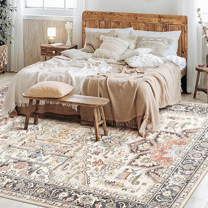 8x10 Area Rugs for Living Room - Large Carpet Ultra Thin Soft Washable Oriental Vintage Floral Distressed Big Indoor Carpets for Bedroom Nursery Dorm Home Decor Aesthetic - Multi