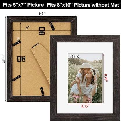 Momentworth 8x10 Picture Frame with Mat for 5x7 Set of 4, Distressed Black Wood Grain 8 x 10 Gallery Wall Picture Frames for Tabletop or Wall Mounting(4 Pack, Black)