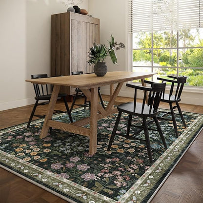 Area Rugs 9x12 Living Room: Washable Rugs for Bedroom Vintage Stain Resistant Non Slip Low Pile Soft Large Carpet for Kitchen Dining Room Farmhouse Kids Room Nursery Playroom