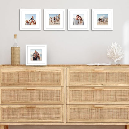 Americanflat 8x8 Picture Frame with Polished Plexiglass - Set of 5 - Use as 5x5 Frame with Mat or Display 8x8 Photo Without Mat - Galleria Collection - Square Frames for Tabletop and Wall - White