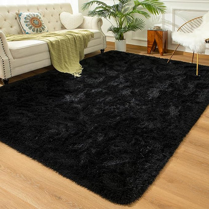 Andecor Soft Fluffy Bedroom Rugs, 5 x 8 Feet Indoor Shaggy Plush Area Rug for Boys Girls Kids Baby College Dorm Living Room Home Decor Floor Carpet, Black