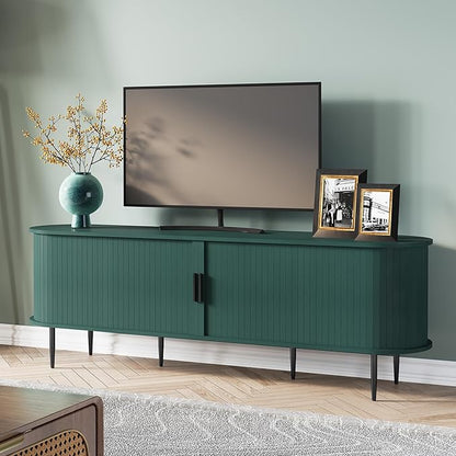 ARTPOWER 70" Modern TV Stand with Tambour Door for TVs up to 80", Entertainment Center with Storage, Fluted Television Consoles for Home, Living Room, Green