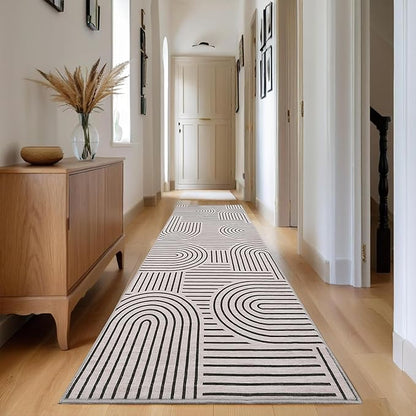 Modern Rug 2.5x10 Runners for Hallways, Abstract Kitchen Runner Rugs Non Slip Bath Runner, Rainbow Washable Rug for Bedroom, Soft Long Rugs for Entryway Bathroom Laundry Dorm, Blackwhite