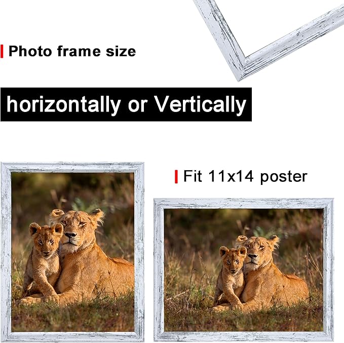 11x14 Picture frame set of 3,Woode frames Rustic White Wall Mounting Horizontally or Vertically, 11 x 14 Wall Gallery Poster Photo Frame with Shatter Resistant Plexiglass,best gift