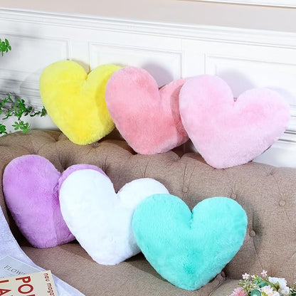 Liliful 6 Pcs Faux Rabbit Fur Heart Pillows Fluffy Heart Throw Pillows Cute Couch Cushion Soft Decorative Throw Cushion for Bed Sofa Girls Women(17 x 14 Inch,Candy Color)