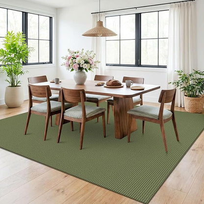 KOZYFLY 6x9 Dining Room Rugs, Washable Area Rug for Living Room, Non Slip Rugs for Bedroom, Braided Floor Carpet for Nursery, Office, Cotton Rug Home Indoor Decor, Olive Green/Earthy Green