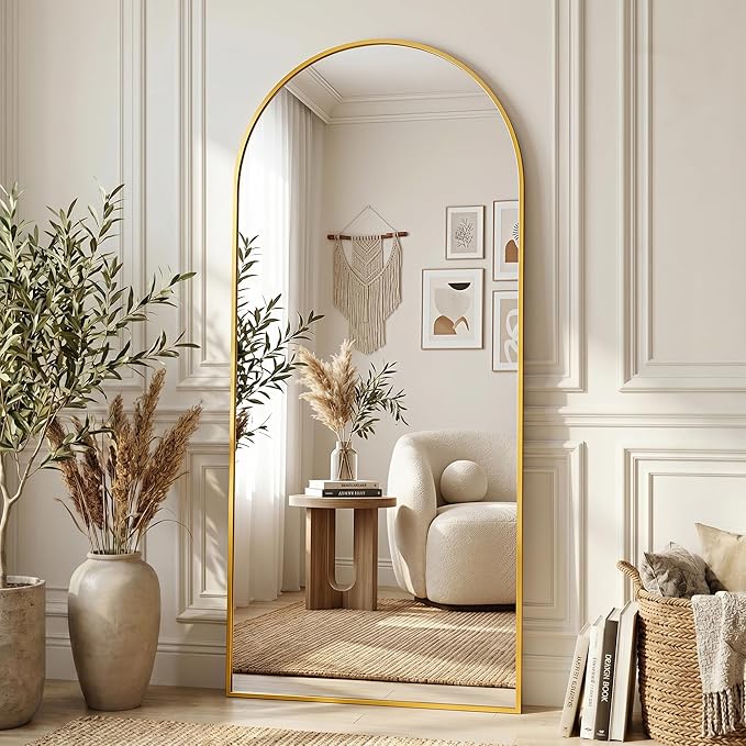 Full Length Mirror, Arched Floor Mirror Freestanding, Floor Standing Full Body Mirror with Stand for Bedroom, Hanging Mounted for Living Room Cloakroom