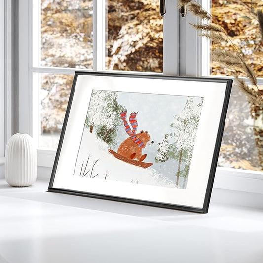 Fun Memories 16x24 Picture Frame Black, Aluminum Poster Frame 16 x 24 for Wall, 16x24 Frame with Mat for 12x18, Modern Metal Frames 16 by 24 with Tempered Real Glass, 16 x 24 Art Frames
