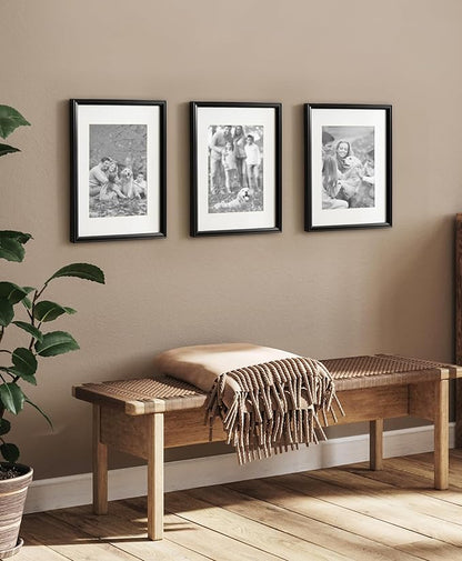 Kate and Laurel Adlynn Rectangle Picture Frame Set of 3; 14 x 18 matted to 11 x 14; Black; Modern Three-Piece Frame Set for Gallery Wall Frame Set in Living Room Wall Decor