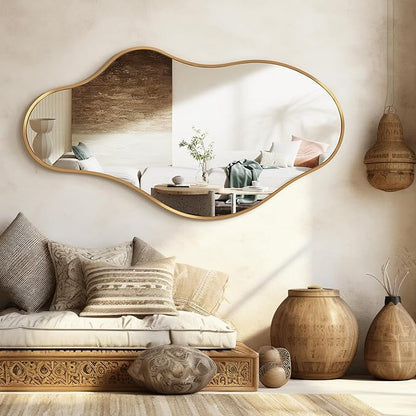 Dorlicecass Bathroom Mirrors for Over Sink - Long Wall Mirrors Decorative 24"x 43" Asymmetrical Abstract Aviation Aluminum Alloy Frame Unique for Bedroom, Living Room, Cloakroom, Entryway Gold
