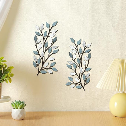 Hotop 2 Pieces Metal Tree Leaf Wall Decor Vine Olive Branch Leaf Wall Art Wrought Iron Scroll Sculptures Above the Bed, Living Room, Outdoor Decoration(Fresh Style,Fresh Color)