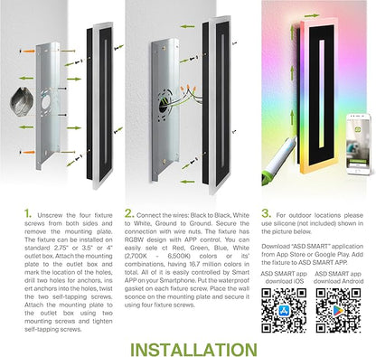 ASD LED 18" Long Wall Mount Light Fixture, Outdoor & Indoor Linear Sconce | RGBW, Smart, Waterproof, Anti-Rust, ETL Listed | 20W 950LM 2700-6500K 100-277V | Exterior Porch Lighting | Black