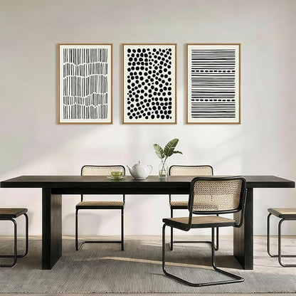 KAIRNE Abstract Black and White Framed Canvas Wall Art Set, Modern Geometric Wall Decor, Minimalist Line Art Prints, Neutral Boho Dots Artwork for Living Room, Bedroom, Farmhouse, Office -24"x36"x3