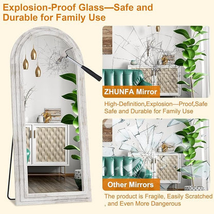 ZHUNFA External Three-Layer Arched Full Length Mirror with Solid Wood Frame,65x22 Modern Farmhouse Decor Standing Mirror Full Length,Wall Mounted,Leaning,Standing for Bedroom,Living Room,White.