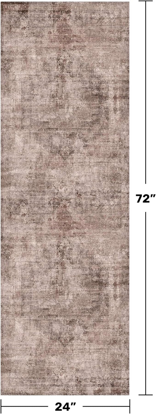Hazo Haus Terracotta 2x6 Hallway Runner Rug, Non-Slip & Machine Washable Red Brown Rugs for Kitchen, Bathroom, Entrance Indoor, Low Pile & Soft Stain Resistant Farmhouse Decor