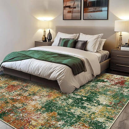 RELEANY Washable Area Rugs 6'x9' Non-Slip Modern Abstract Soft for Living Room Entryway Bedroom Nursery, Print Pattern, Green Orange Rust Red Cream Colorful