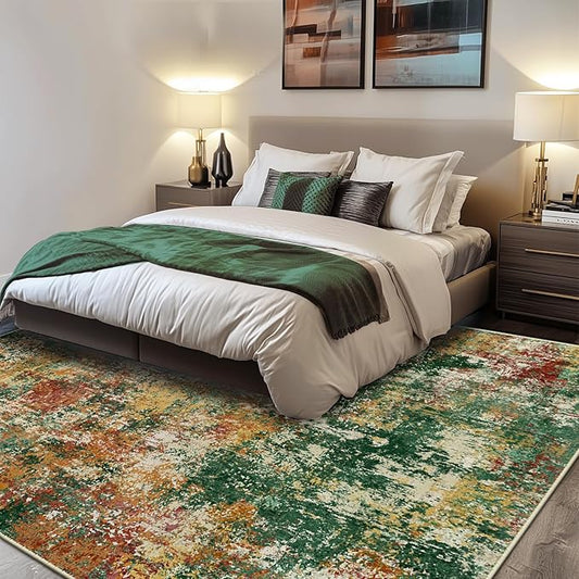 RELEANY Washable Area Rugs 6'x9' Non-Slip Modern Abstract Soft for Living Room Entryway Bedroom Nursery, Print Pattern, Green Orange Rust Red Cream Colorful