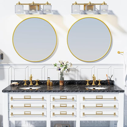 PROHOMEWARE Gold Round Bathroom Mirrors, 28 inch Circle Wall Mounted Hanging Mirror for Entryway, Living Room, Hallway, Bathroom, Bedroom