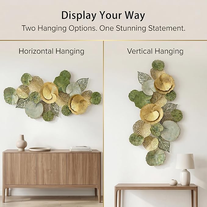 Axioglo Large Metal Wall Art Decor, 3D Abstract Botanical Leaf Design, Handcrafted Metal Wall Sculpture for Living Room, Bedroom & Entryway（51"）