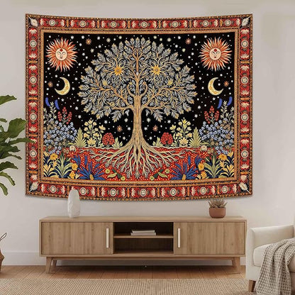Lunerfex Tree of Life Wall Tapestry - Celestial Sun & Moon Wall Hanging for Bedroom and Living Room Decor - Boho Starry Night Tapestries 60"x44"