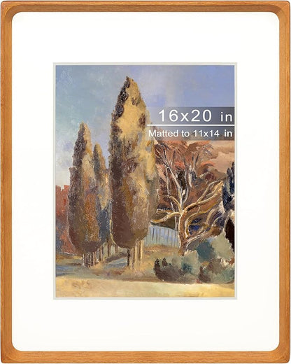 16x20 Picture Frame with Mat for 11x14, Natural Teak Wood Handcrafted Rounded Corner with Plexiglass, Vertical or Horizontal Display Photo Gallery Poster Wall Mounting Frame