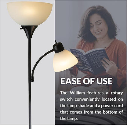 Newhouse Lighting NHFL-WI-BK Torchiere William 71 inch Modern Standing Daughter Floor Lamp, Perfect Light for Bedrooms, Living Room, Office, Reading, Mother-Son Black