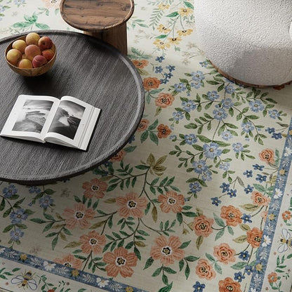 Machine Washable Rugs for Living Room: 6x9 Area Rugs for Bedroom Vintage Stain Resistant Non Slip Low Pile Lightweight Soft Carpet for Dining Room Kitchen Farmhouse Kids Room Nursery Indoor