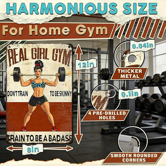 Gym Decor For Women Motivational Metal Gym Signs Real Girl Dont Train To Be Skinny Train To Be A Badass Vintage Badass Home Workout Room Wall Art Retro Fitness Sign 8x12 Inch