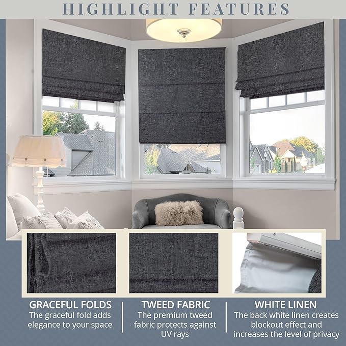 CHICOLOGY Cordless Roman Shades for Windows, Lexington Pebble (Blackout Style) Lined Polyester Room Darkening Shade, Privacy Window Treatment, Inside/Outside Mount, True-to-Size, 23" W x 72" H