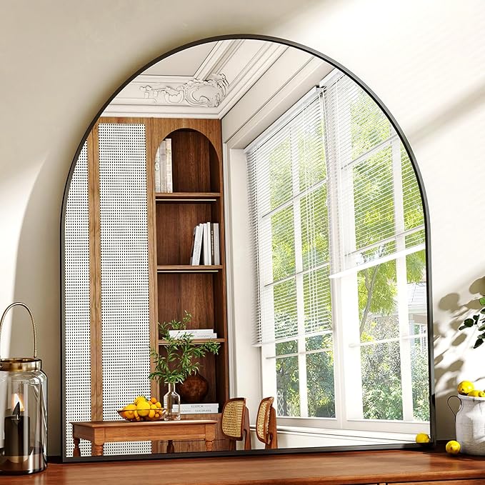 XRAMFY 31"x32" Arched Wall Mirror for Bathroom, Black Vanity Mirror for Bedroom, Living Room, Entryway, Decorative Hanging Mirror for Wall