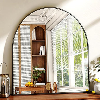 XRAMFY 31"x32" Arched Wall Mirror for Bathroom, Black Vanity Mirror for Bedroom, Living Room, Entryway, Decorative Hanging Mirror for Wall