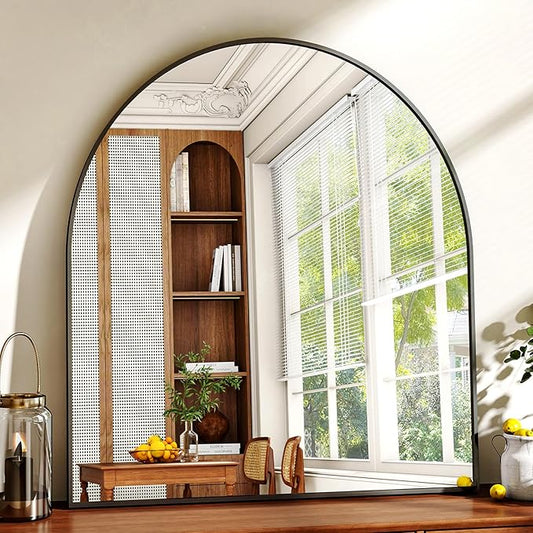 XRAMFY 31"x32" Arched Wall Mirror for Bathroom, Black Vanity Mirror for Bedroom, Living Room, Entryway, Decorative Hanging Mirror for Wall