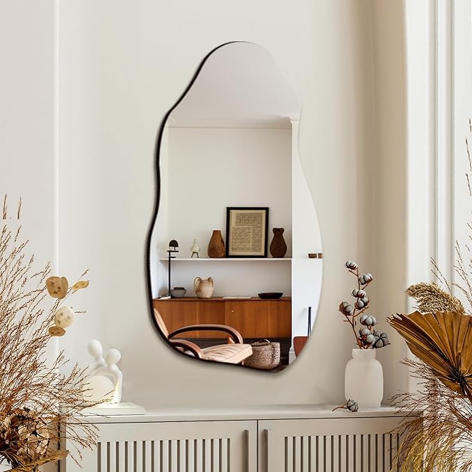 TRAHOME 32'' x 18'' Irregular Asymmetrical Wall Mirror for Living Room Bathroom Entryway, Modern Decorative Mirror Hanging