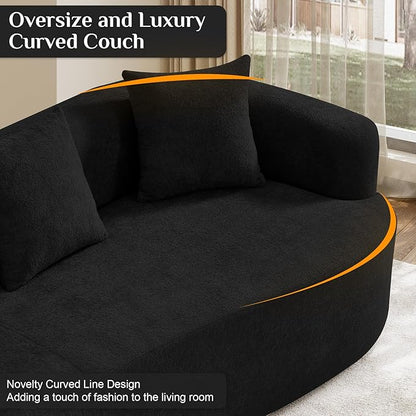 131" Oversized Sectional Sofa for Living Room, Modern Luxury Plush Chenille 4-Seater Extra Deep & Wide Seat Curved Cloud Couch with 4 Throw Pillows, No Assembly Needed (Black)