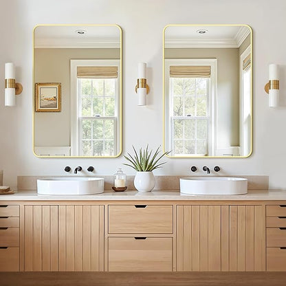 Bathroom Vanity Mirror for Wall, 2-Pack 36"x24" Wall Mounted Bathroom Mirror for Over Sink with Sturdy Metal Frame, Vertical or Horizontal, Living Room, Bedroom, Entryway(Gold)