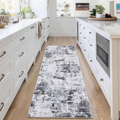 ROYHOME Runner Rug 2x6 Modern Abstract Non Slip Soft Stain Resistant Low Pile Machine Washable Non Shed Rug for Hallway Kitchen Bathroom, Grey