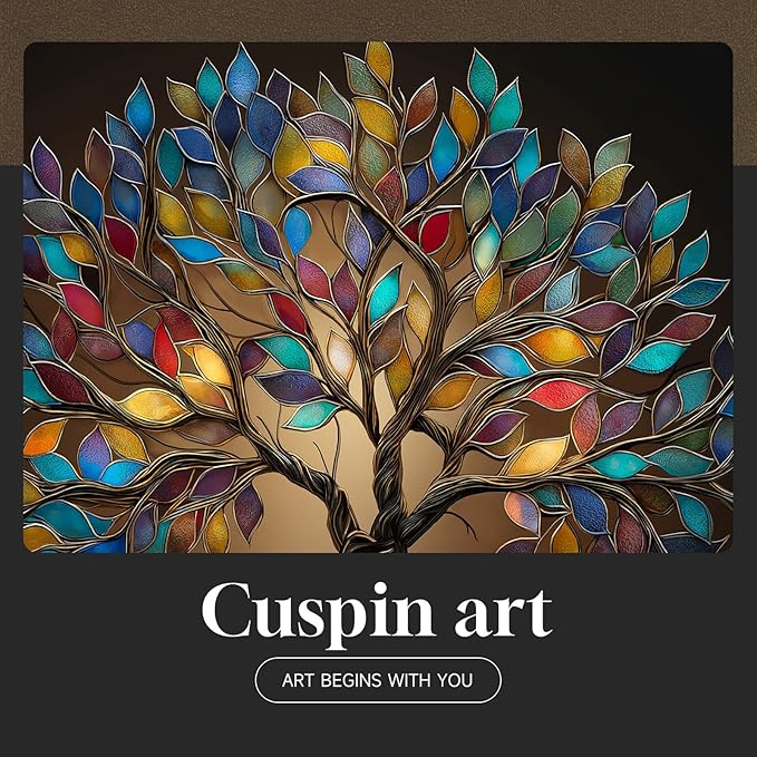 Framed Square Tree of Life Wall Art, Modern Contemporary Tree Painting Prints Artwork for Walls, Dark Colorful Elegant Picture for Living Room Bedroom Kitchen Office Dining Room Wall Decor, 30x30 In