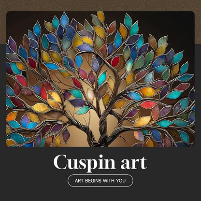 Framed Square Tree of Life Wall Art, Modern Contemporary Tree Painting Prints Artwork for Walls, Dark Colorful Elegant Picture for Living Room Bedroom Kitchen Office Dining Room Wall Decor, 30x30 In