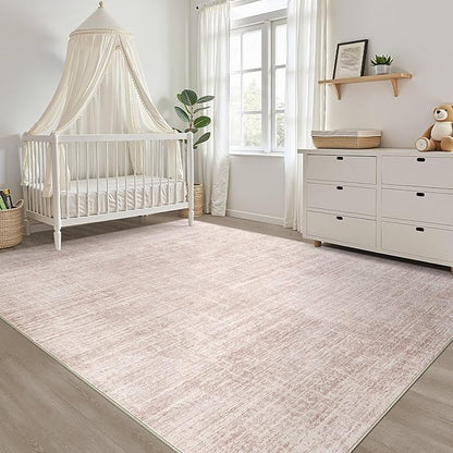 Pink Rug 6x8 Living Room: Washable Large Neutral Rugs Abstract Soft Modern Stain Resistant Indoor Floor Non-Slip Carpet for Nursery Kids Girls Bedroom Playroom Dining Room Under Table
