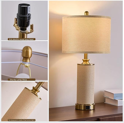 25.5"Boho Weaving Gold Large Table Lamps Set of 2, Touch Control 3-Way Dimmable Farmhouse Bedside Lamps with USB A+C Charging Ports for Living Room/Bedroom/Office-with (2 LED Bulbs Included)