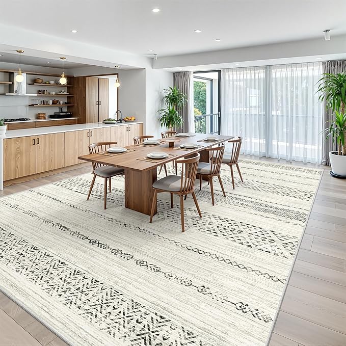 Miukiki 10x14 Area Rugs for Living Room Moroccan Washable Rugs Non Slip Indoor Floor Carpet Foldable Large Soft Area Rug with Low Pile for Dining Room Bedroom Office(Grey,10'x14')