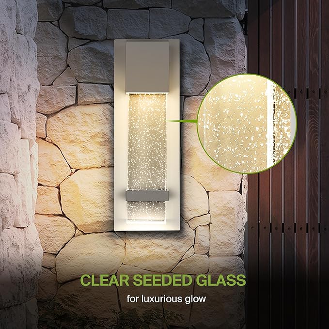 ASD LED 13" Bubble Glass Wall Light Fixture, Outdoor & Indoor Seeded Sconce | 3CCT, Waterproof, Dimmable, ETL Listed | 12W 500LM 3000-5000K 120V | Exterior Lantern, Porch Lighting | White, 4 Pack